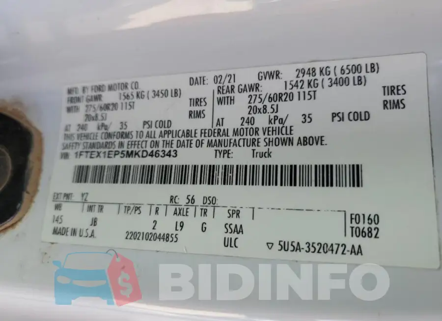 1FTEX1EP5MKD46343 Photo# 12