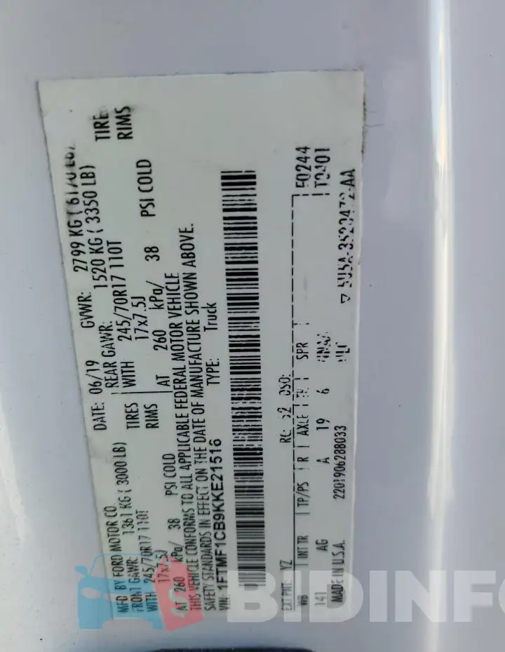 1FTMF1CB9KKE21516 Photo# 12