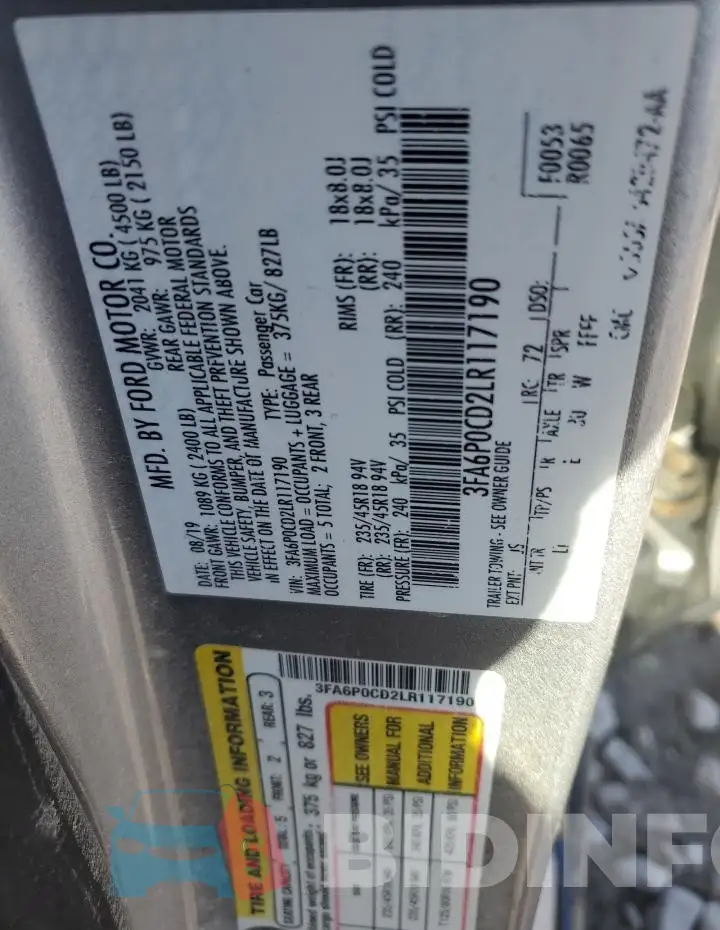 3FA6P0CD2LR117190 Photo# 12