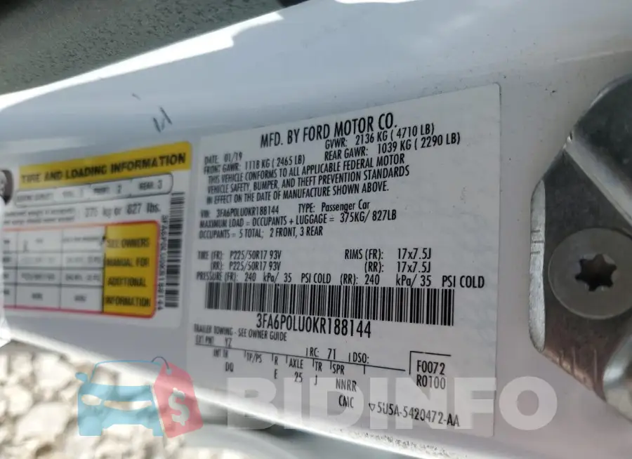 3FA6P0LU0KR188144 Photo# 12