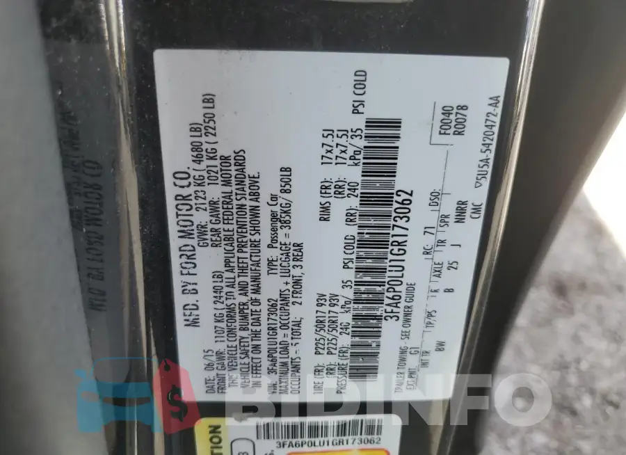 3FA6P0LU1GR173062 Photo# 12