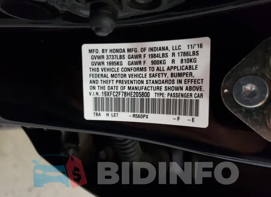 19XFC2F78HE205800 Photo# 12