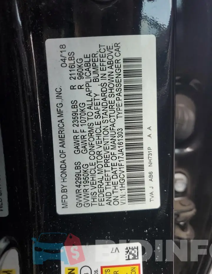 1HGCV1F17JA161303 Photo# 12