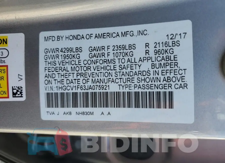 1HGCV1F63JA075921 Photo# 12