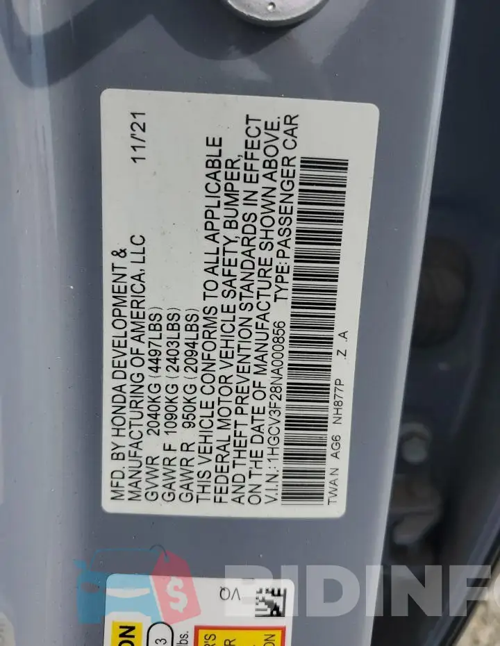 1HGCV3F28NA000856 Photo# 12