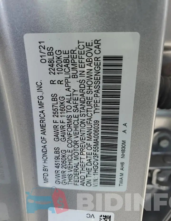 1HGCV3F55MA006039 Photo# 12