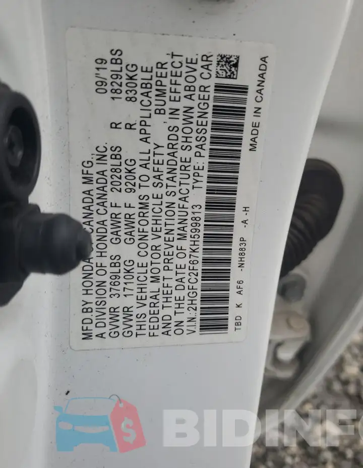 2HGFC2F67KH599813 Photo# 12