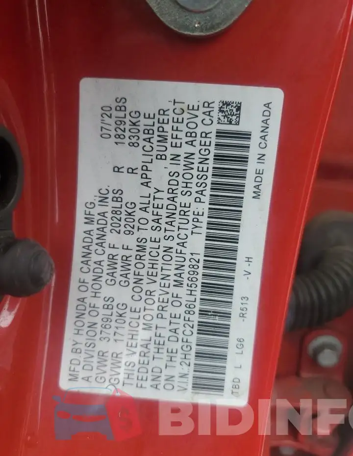 2HGFC2F86LH569821 Photo# 12