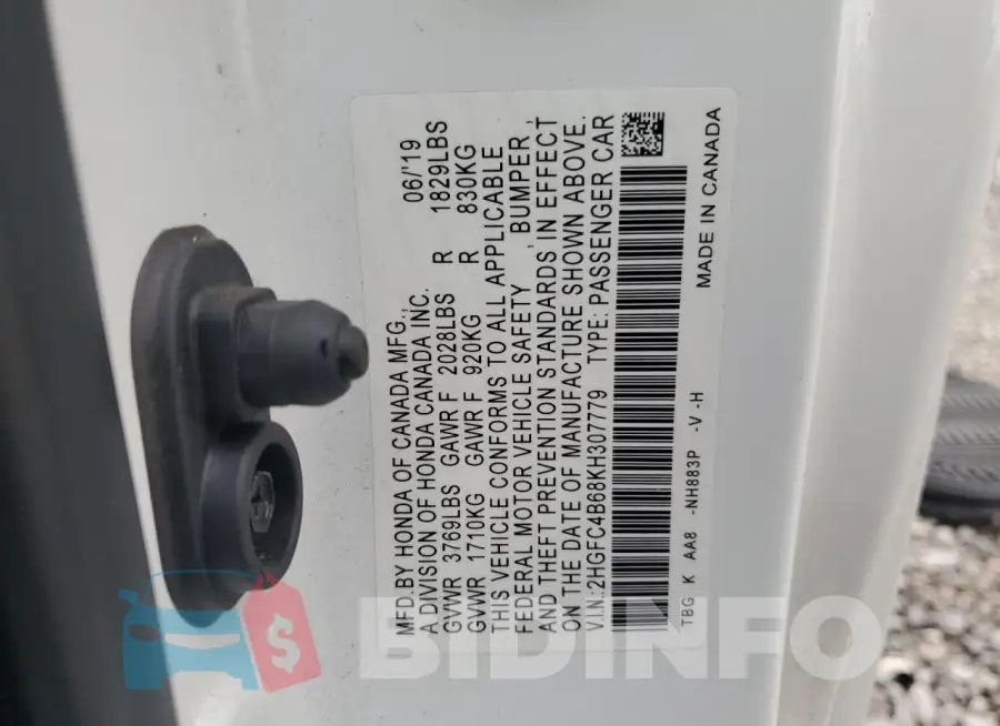 2HGFC4B68KH307779 Photo# 12