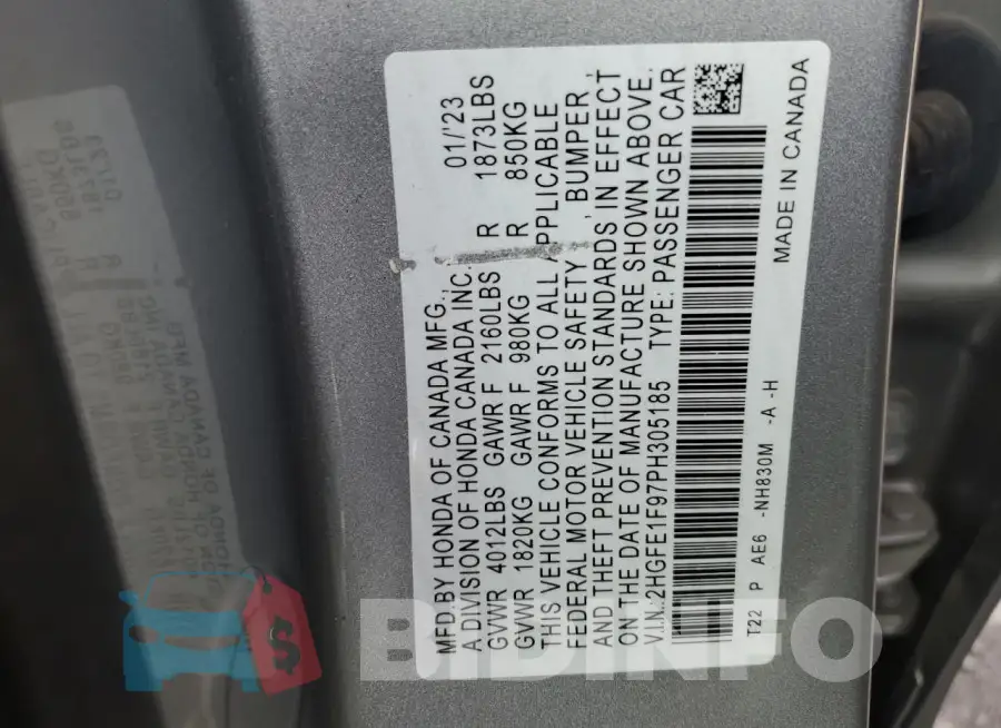 2HGFE1F97PH305185 Photo# 12