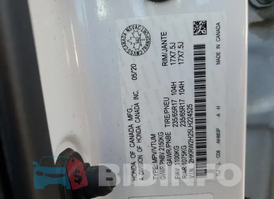 2HKRW2H25LH224525 Photo# 13