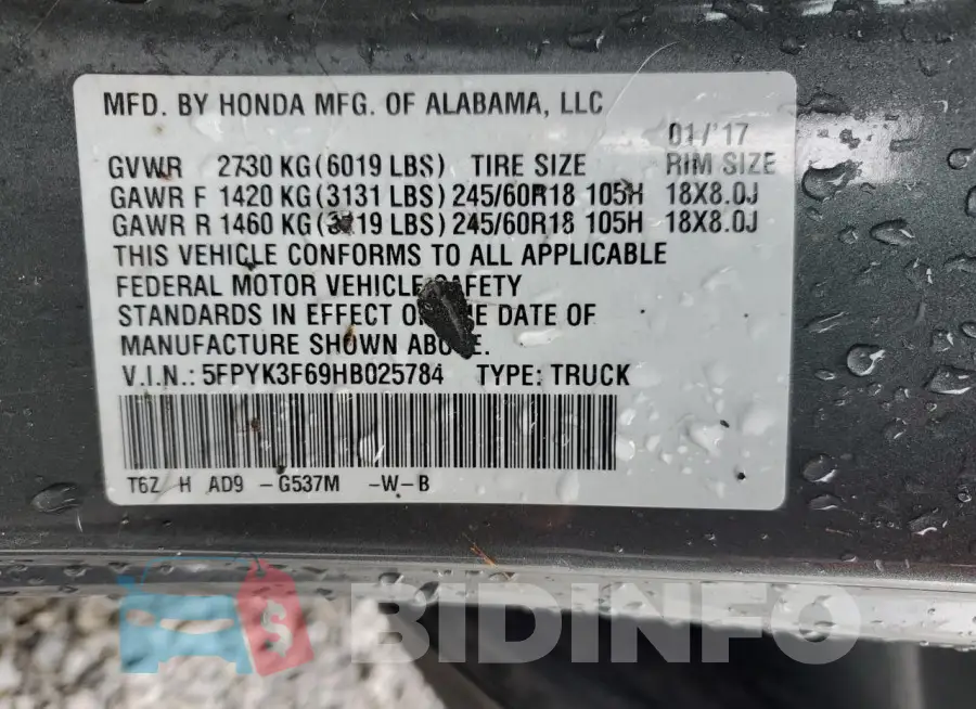5FPYK3F69HB025784 Photo# 12