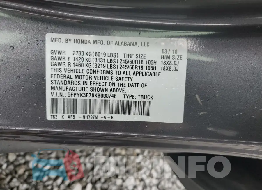 5FPYK3F78KB000746 Photo# 12