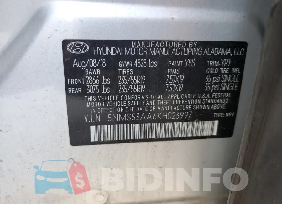 5NMS53AA6KH023997 Photo# 14