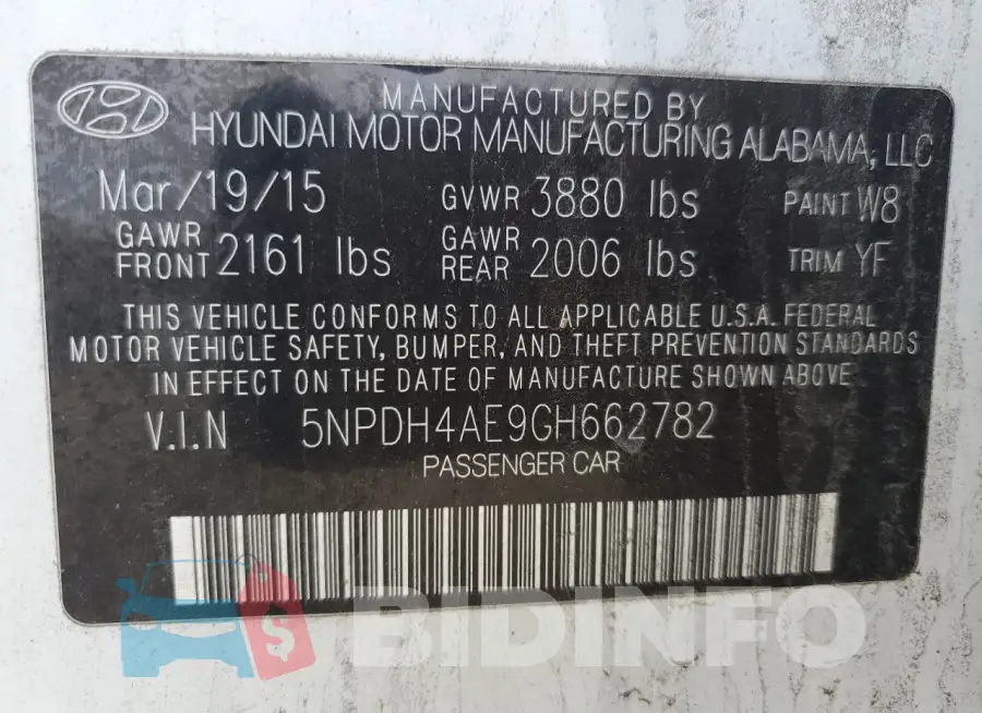 5NPDH4AE9GH662782 Photo# 12
