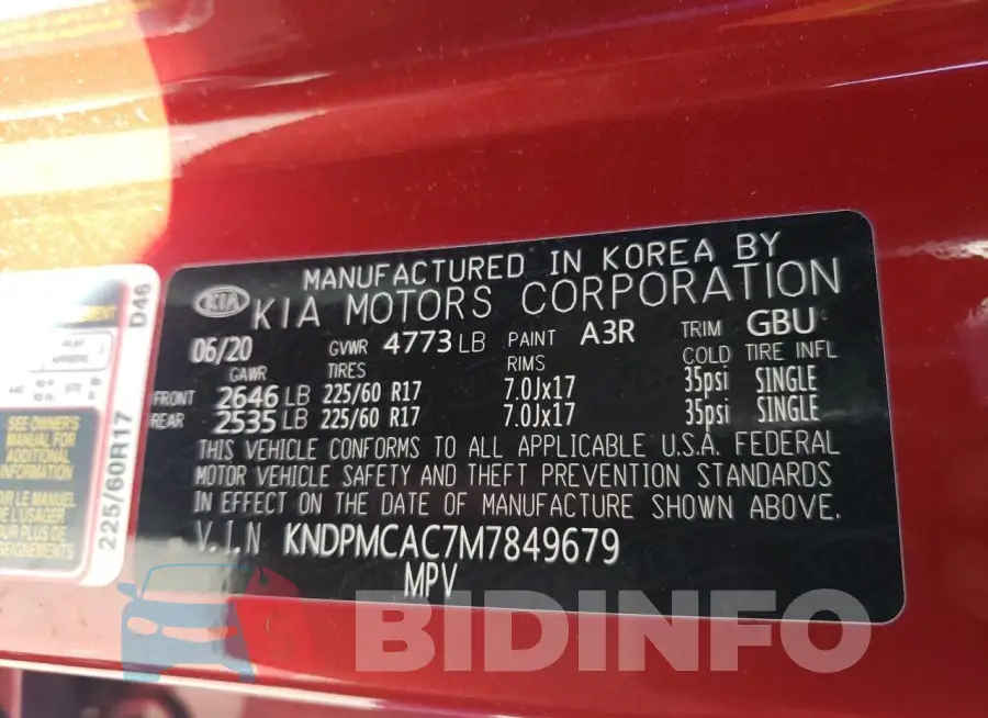 KNDPMCAC7M7849679 Photo# 13
