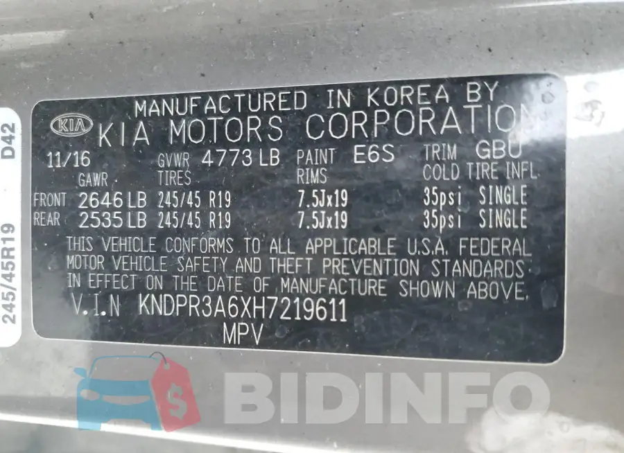 KNDPR3A6XH7219611 Photo# 13