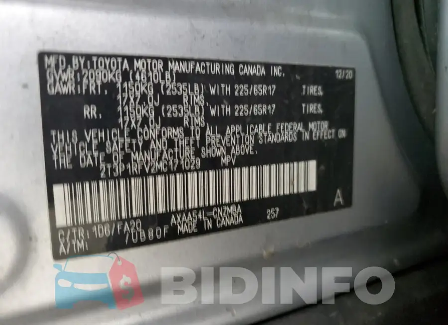 2T3P1RFV2MC171029 Photo# 13