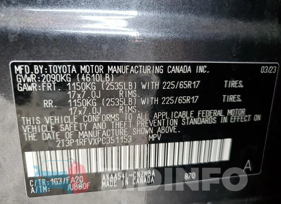 2T3P1RFVXPC351153 Photo# 12