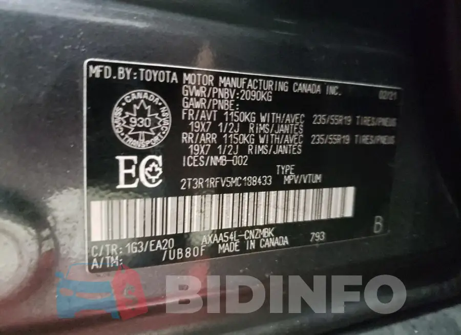 2T3R1RFV5MC188433 Photo# 13