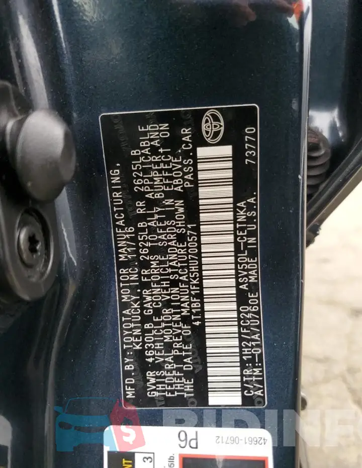 4T1BF1FK5HU700571 Photo# 13