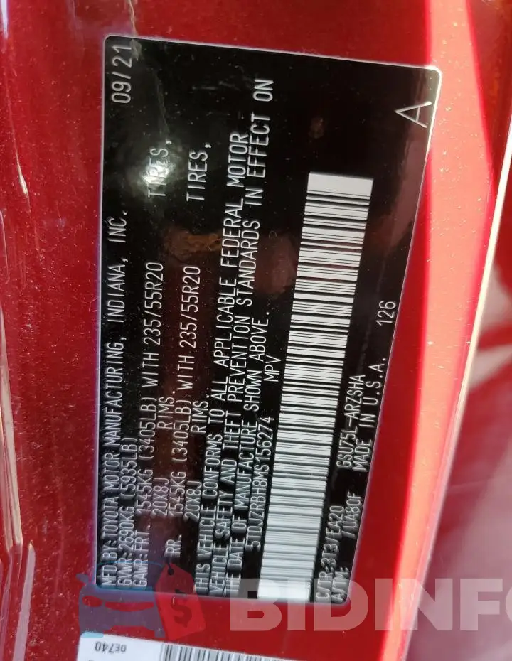 5TDJZRBH8MS156274 Photo# 13