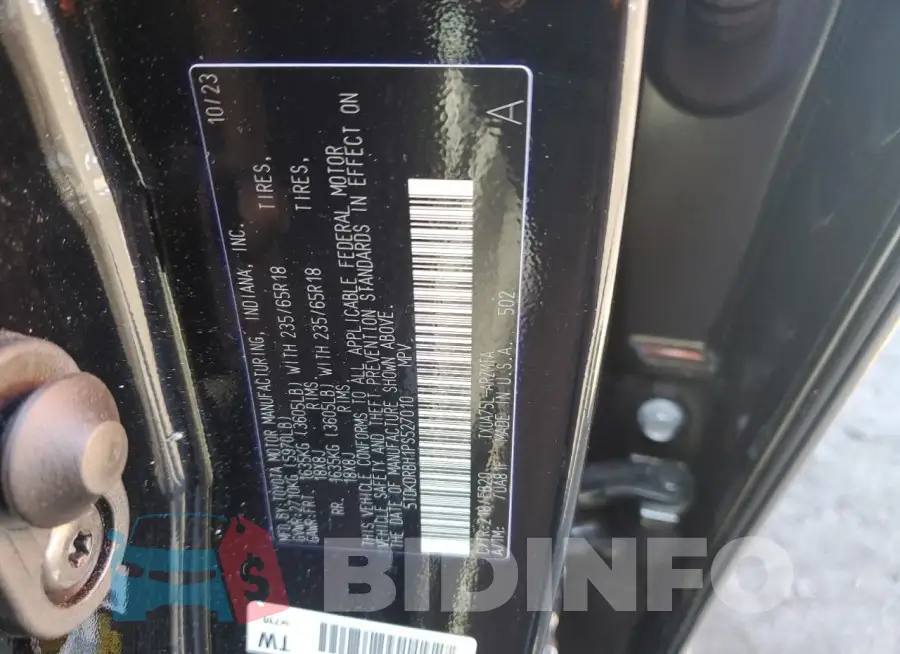 5TDKDRBH1PS527010 Photo# 12