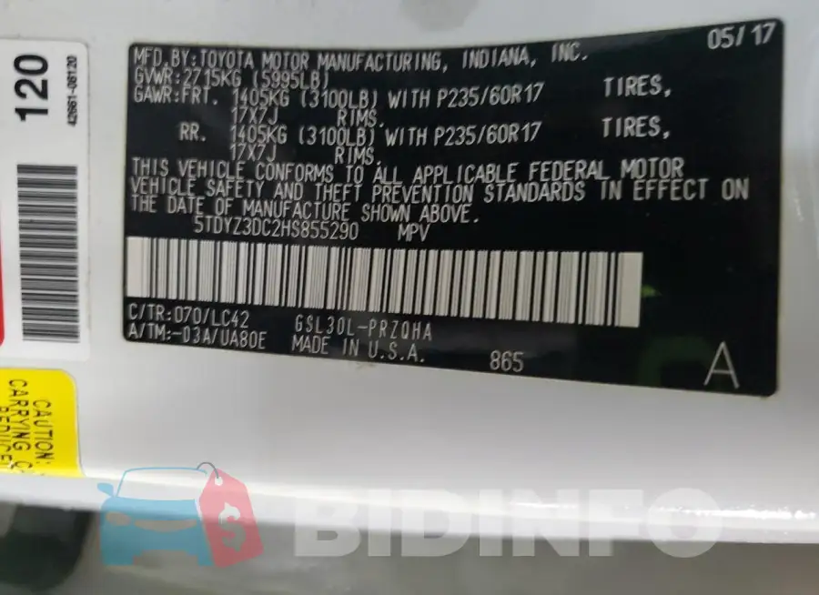 5TDYZ3DC2HS855290 Photo# 13