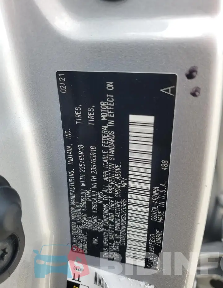 5TDZZRAH0MS523365 Photo# 13