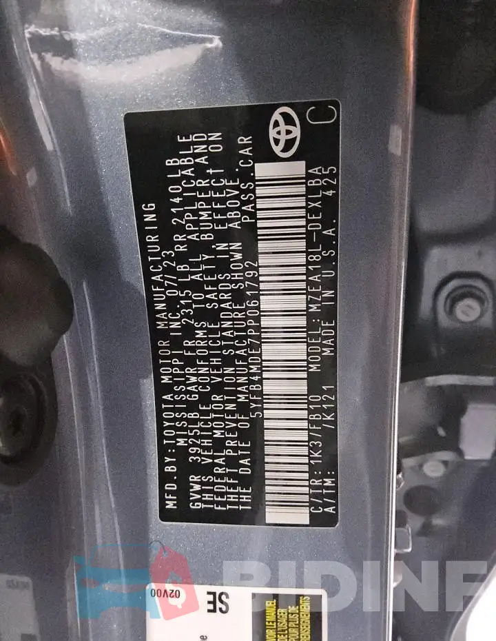 5YFB4MDE7PP061792 Photo# 12