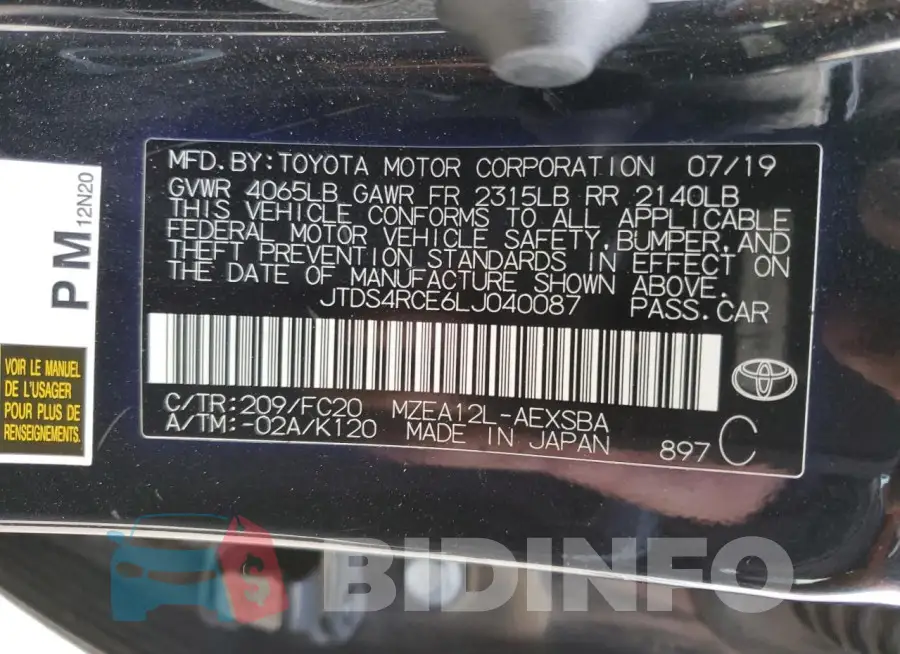 JTDS4RCE6LJ040087 Photo# 12