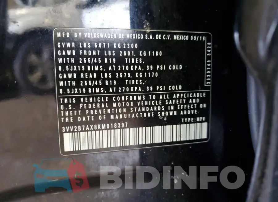 3VV2B7AX8KM018397 Photo# 13