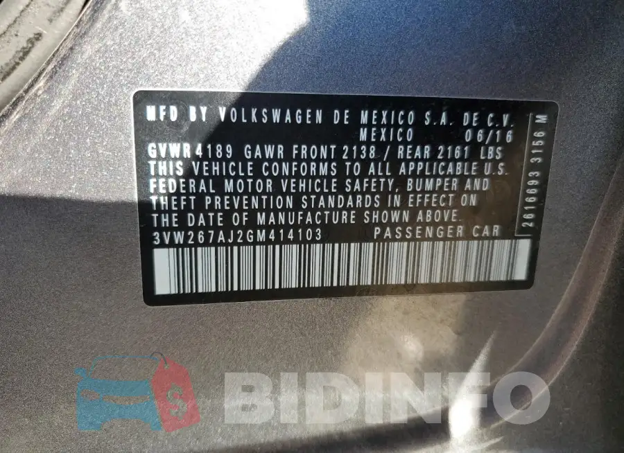 3VW267AJ2GM414103 Photo# 12