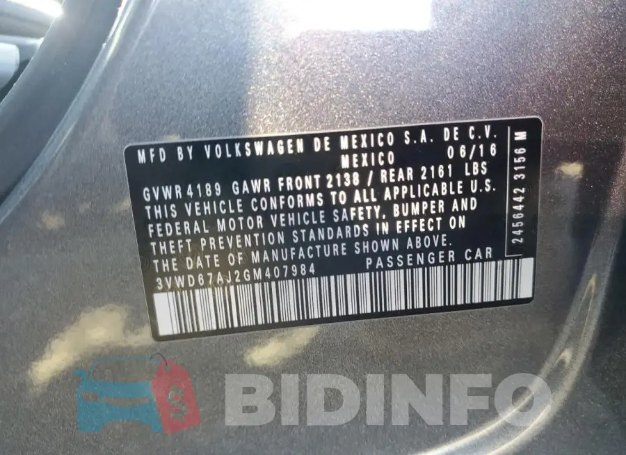 3VWD67AJ2GM407984 Photo# 12
