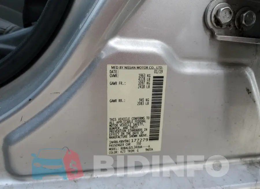 1N4BL4BV9KC177279 Photo# 12