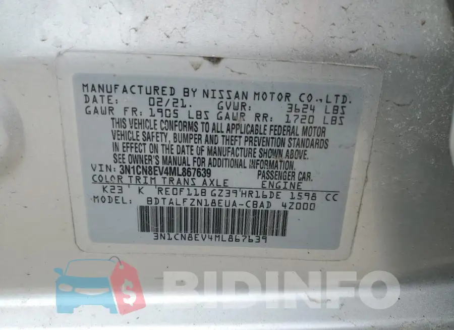 3N1CN8EV4ML867639 Photo# 12