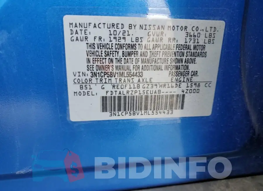 3N1CP5BV1ML554433 Photo# 13