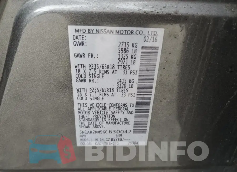 5N1AR2MM9GC630042 Photo# 13