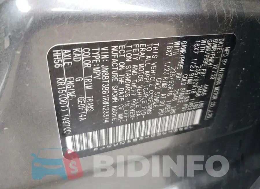 JN8BT3BB1RW423314 Photo# 14