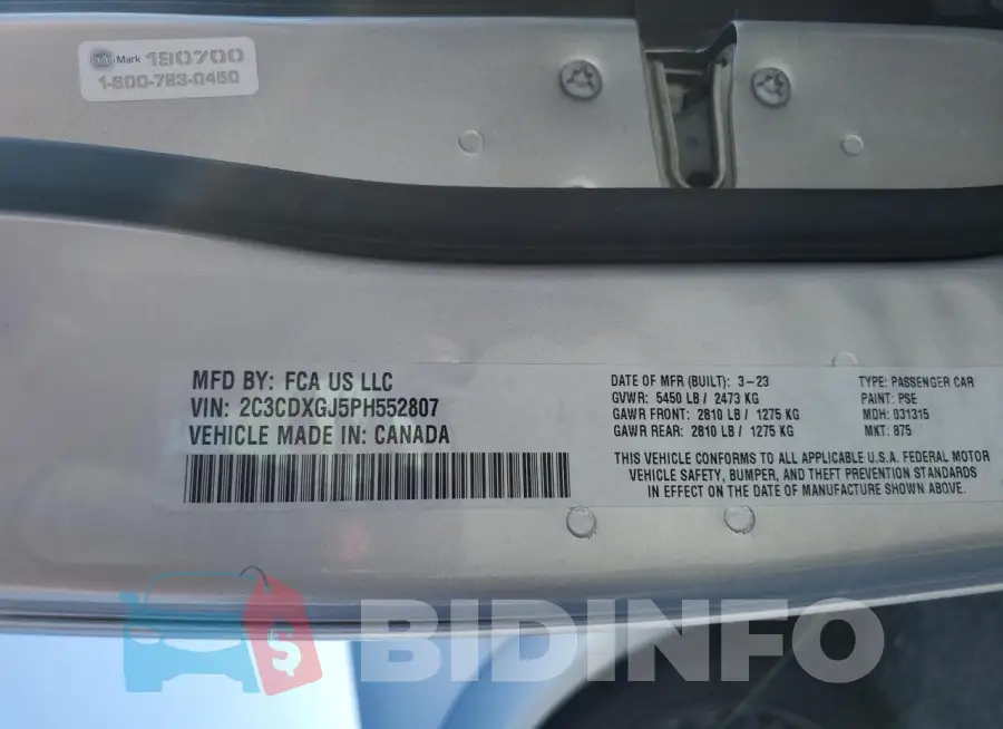 2C3CDXGJ5PH552807 Photo# 12