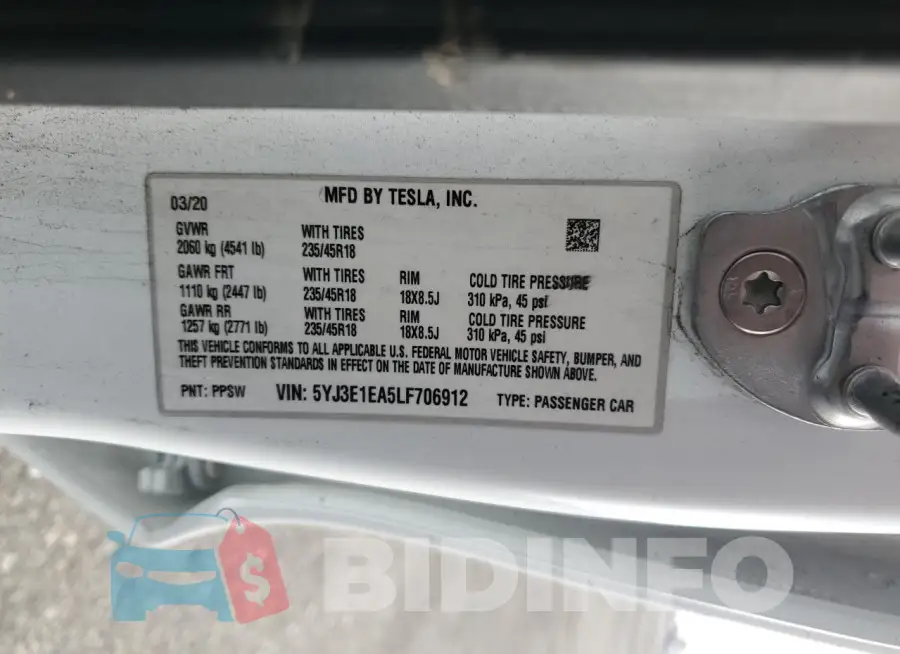 5YJ3E1EA5LF706912 Photo# 12