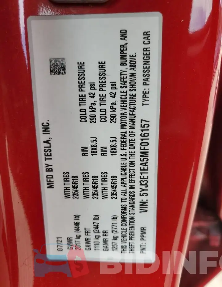 5YJ3E1EA5MF016157 Photo# 12