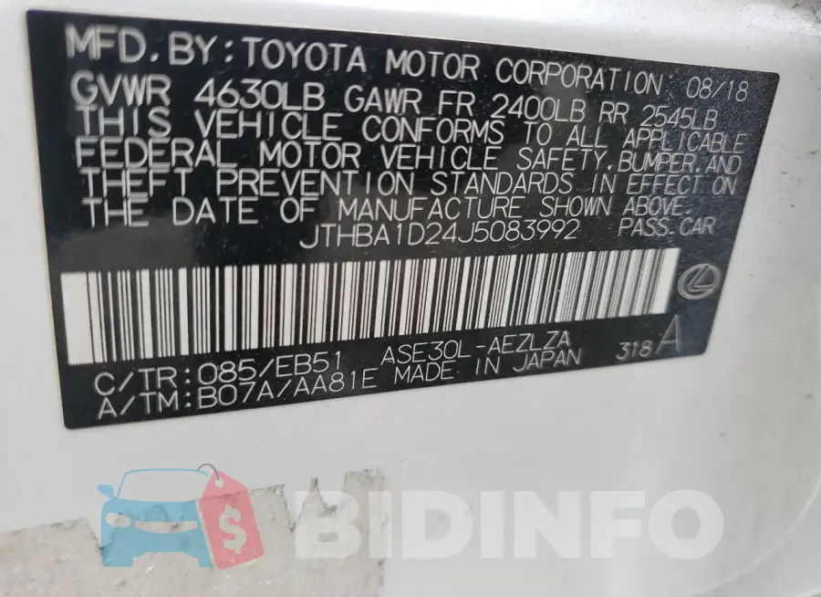 JTHBA1D24J5083992 Photo# 13