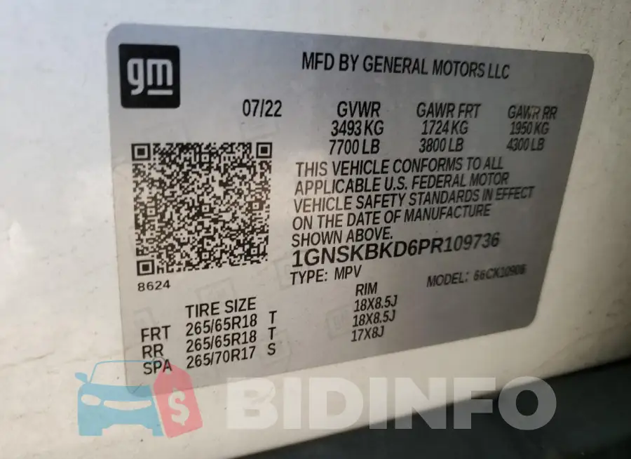 1GNSKBKD6PR109736 Photo# 13
