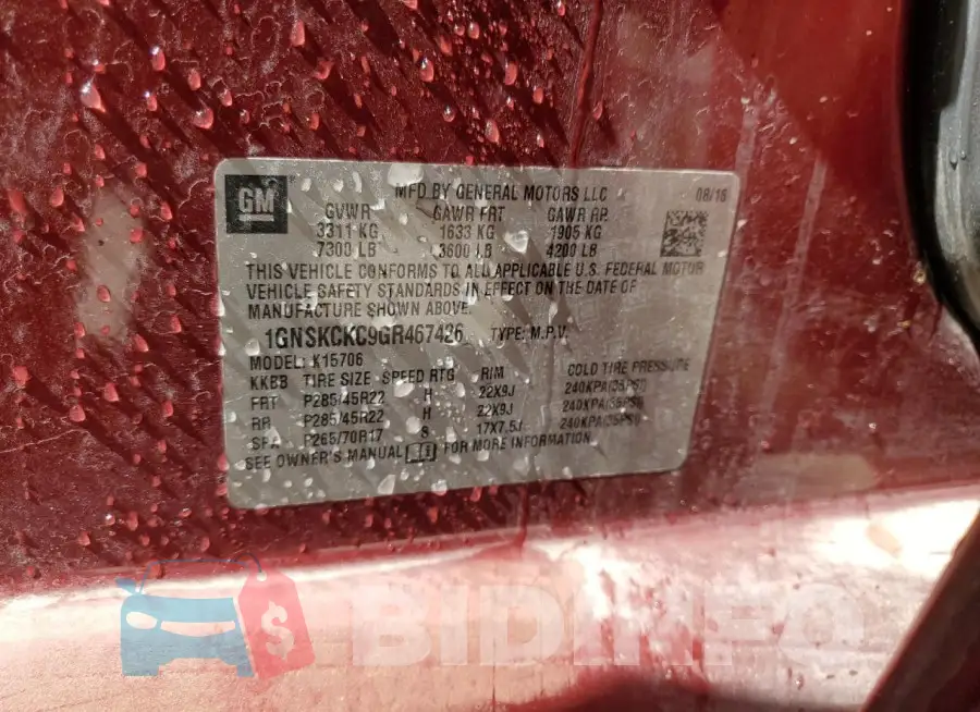 1GNSKCKC9GR467426 Photo# 13