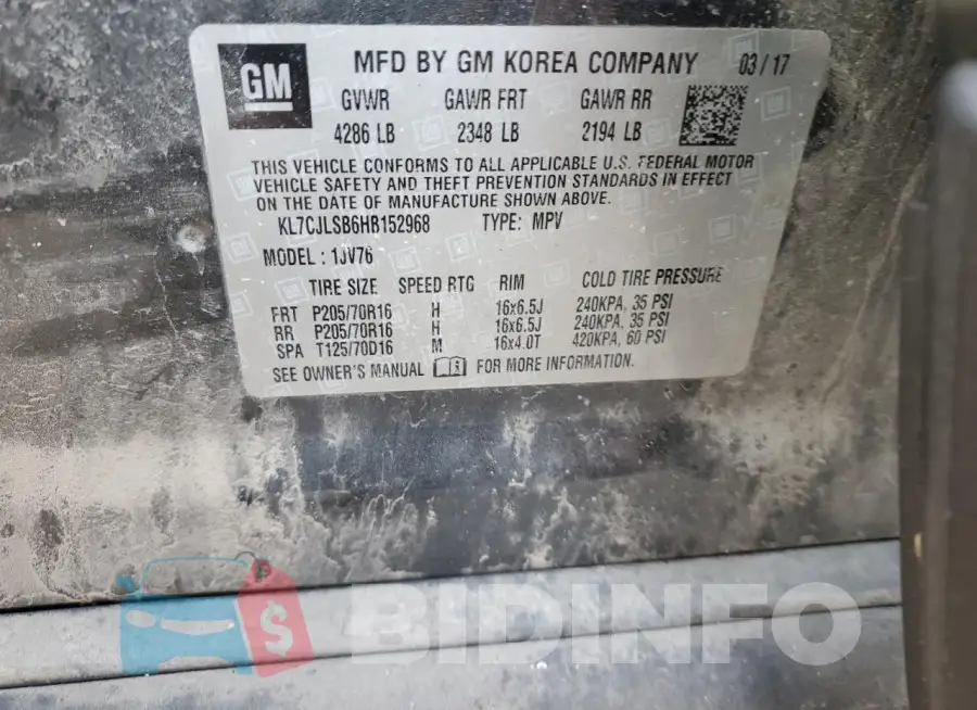 KL7CJLSB6HB152968 Photo# 12
