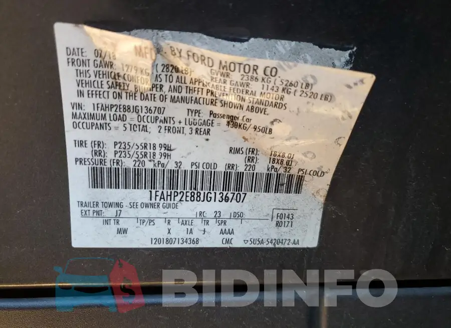1FAHP2E88JG136707 Photo# 12