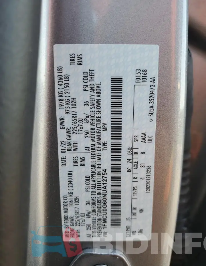1FMCU0G60NUA12754 Photo# 13