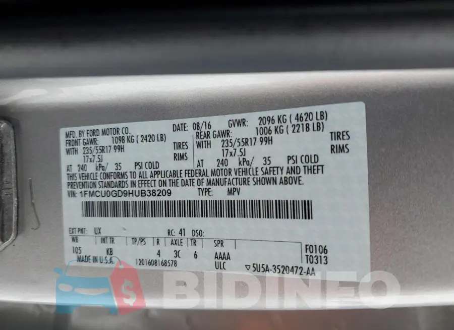1FMCU0GD9HUB38209 Photo# 13