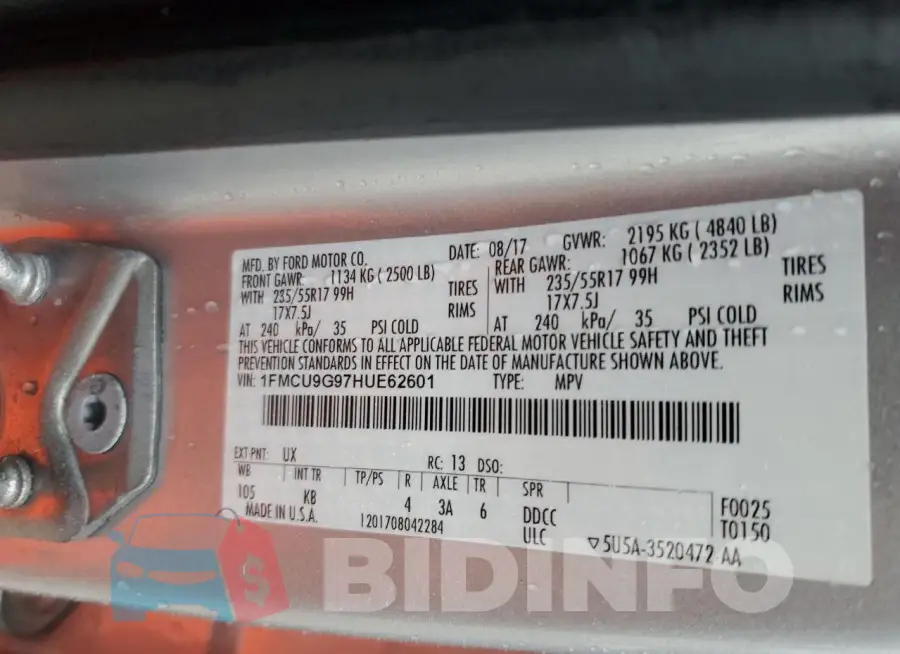 1FMCU9G97HUE62601 Photo# 13